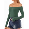 image:imageMANGOPOP Off The Shoulder Tops for Women Sexy Long Sleeve T Shirt Slim Fitted Tee Casual Blouse Going Out TopsB6long Sleeve Gray Green