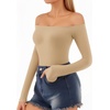 image:imageMANGOPOP Off The Shoulder Tops for Women Sexy Long Sleeve T Shirt Slim Fitted Tee Casual Blouse Going Out TopsB7long Sleve Mocha