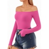image:imageMANGOPOP Off The Shoulder Tops for Women Sexy Long Sleeve T Shirt Slim Fitted Tee Casual Blouse Going Out TopsB9long Sleeve Blush