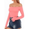 image:imageMANGOPOP Off The Shoulder Tops for Women Sexy Long Sleeve T Shirt Slim Fitted Tee Casual Blouse Going Out TopsD02 Pink