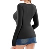 image:imageMANGOPOP Womens Cross Wrap Ruched Plunge Sexy Deep V Neck Slim Fit Long Sleeve Fleece Lined T Shirt Tunic Tops Tee03 Fleece Lined Black