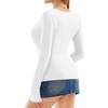 image:imageMANGOPOP Womens Cross Wrap Ruched Plunge Sexy Deep V Neck Slim Fit Long Sleeve Fleece Lined T Shirt Tunic Tops Tee04 Fleece Lined White