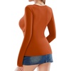 image:imageMANGOPOP Womens Cross Wrap Ruched Plunge Sexy Deep V Neck Slim Fit Long Sleeve Fleece Lined T Shirt Tunic Tops TeeBurnt Orange