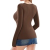 image:imageMANGOPOP Womens Cross Wrap Ruched Plunge Sexy Deep V Neck Slim Fit Long Sleeve Fleece Lined T Shirt Tunic Tops TeeCoffee
