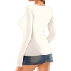 image:imageMANGOPOP Womens Cross Wrap Ruched Plunge Sexy Deep V Neck Slim Fit Long Sleeve Fleece Lined T Shirt Tunic Tops TeeCreamy White