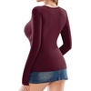 image:imageMANGOPOP Womens Cross Wrap Ruched Plunge Sexy Deep V Neck Slim Fit Long Sleeve Fleece Lined T Shirt Tunic Tops TeeFleece Lined Burgundy