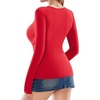 image:imageMANGOPOP Womens Cross Wrap Ruched Plunge Sexy Deep V Neck Slim Fit Long Sleeve Fleece Lined T Shirt Tunic Tops TeeFleece Lined Red