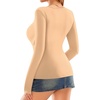 image:imageMANGOPOP Womens Cross Wrap Ruched Plunge Sexy Deep V Neck Slim Fit Long Sleeve Fleece Lined T Shirt Tunic Tops TeeNude
