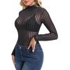 image:imageMANGOPOP Womens Mesh Tops Long Sleeve Sheer Top Sexy Stretchy See Through Striped Shirts Going Out Basic Tee BlouseBlack Striped