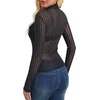 image:imageMANGOPOP Womens Mesh Tops Long Sleeve Sheer Top Sexy Stretchy See Through Striped Shirts Going Out Basic Tee BlouseBlack Striped