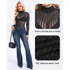 image:imageMANGOPOP Womens Mesh Tops Long Sleeve Sheer Top Sexy Stretchy See Through Striped Shirts Going Out Basic Tee BlouseBlack Striped