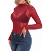 image:imageMANGOPOP Womens Mesh Tops Long Sleeve Sheer Top Sexy Stretchy See Through Striped Shirts Going Out Basic Tee BlouseWine Red Striped
