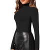 image:imageMANGOPOP Womens Mock Turtle Neck Slim Fit Long Sleeve Shirts Fall Fashion Tight Tops Basic Tee Winter Undershirt01 Black
