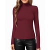 image:imageMANGOPOP Womens Mock Turtle Neck Slim Fit Long Sleeve Shirts Fall Fashion Tight Tops Basic Tee Winter Undershirt07 Burgundy