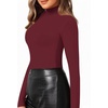 image:imageMANGOPOP Womens Mock Turtle Neck Slim Fit Long Sleeve Shirts Fall Fashion Tight Tops Basic Tee Winter Undershirt07 Burgundy