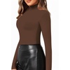 image:imageMANGOPOP Womens Mock Turtle Neck Slim Fit Long Sleeve Shirts Fall Fashion Tight Tops Basic Tee Winter Undershirt09 Coffee