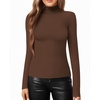 image:imageMANGOPOP Womens Mock Turtle Neck Slim Fit Long Sleeve Shirts Fall Fashion Tight Tops Basic Tee Winter Undershirt09 Coffee