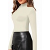image:imageMANGOPOP Womens Mock Turtle Neck Slim Fit Long Sleeve Shirts Fall Fashion Tight Tops Basic Tee Winter Undershirt12 Beige
