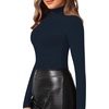 image:imageMANGOPOP Womens Mock Turtle Neck Slim Fit Long Sleeve Shirts Fall Fashion Tight Tops Basic Tee Winter Undershirt13 Navy Blue