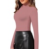 image:imageMANGOPOP Womens Mock Turtle Neck Slim Fit Long Sleeve Shirts Fall Fashion Tight Tops Basic Tee Winter Undershirt14 Marsala