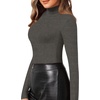 image:imageMANGOPOP Womens Mock Turtle Neck Slim Fit Long Sleeve Shirts Fall Fashion Tight Tops Basic Tee Winter Undershirt16 Dark Heather Grey