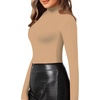 image:imageMANGOPOP Womens Mock Turtle Neck Slim Fit Long Sleeve Shirts Fall Fashion Tight Tops Basic Tee Winter Undershirt18 Light Camel