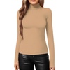 image:imageMANGOPOP Womens Mock Turtle Neck Slim Fit Long Sleeve Shirts Fall Fashion Tight Tops Basic Tee Winter Undershirt18 Light Camel