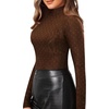 image:imageMANGOPOP Womens Mock Turtle Neck Slim Fit Long Sleeve Shirts Fall Fashion Tight Tops Basic Tee Winter Undershirt21 Coffee With Patterned
