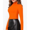 image:imageMANGOPOP Womens Mock Turtle Neck Slim Fit Long Sleeve Shirts Fall Fashion Tight Tops Basic Tee Winter Undershirt22 Orange