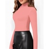 image:imageMANGOPOP Womens Mock Turtle Neck Slim Fit Long Sleeve Shirts Fall Fashion Tight Tops Basic Tee Winter Undershirt26 Pink