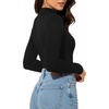 image:imageMANGOPOP Womens Mock Turtleneck Long Sleeve Shirt Fall Outfits Fashion Thermal Undershirt Basic Tops Fleece Lined Tee 202501 Black