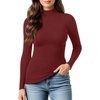 image:imageMANGOPOP Womens Mock Turtleneck Long Sleeve Shirt Fall Outfits Fashion Thermal Undershirt Basic Tops Fleece Lined Tee 2025Burgundy