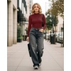 image:imageMANGOPOP Womens Mock Turtleneck Long Sleeve Shirt Fall Outfits Fashion Thermal Undershirt Basic Tops Fleece Lined Tee 2025Burgundy