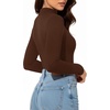 image:imageMANGOPOP Womens Mock Turtleneck Long Sleeve Shirt Fall Outfits Fashion Thermal Undershirt Basic Tops Fleece Lined Tee 2025Coffee
