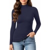 image:imageMANGOPOP Womens Mock Turtleneck Long Sleeve Shirt Fall Outfits Fashion Thermal Undershirt Basic Tops Fleece Lined Tee 2025Deep Blue