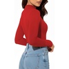 image:imageMANGOPOP Womens Mock Turtleneck Long Sleeve Shirt Fall Outfits Fashion Thermal Undershirt Basic Tops Fleece Lined Tee 2025Red