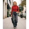 image:imageMANGOPOP Womens Mock Turtleneck Long Sleeve Shirt Fall Outfits Fashion Thermal Undershirt Basic Tops Fleece Lined Tee 2025Red