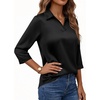 image:imageMANGOPOP Womens Satin Tunic Tops V Neck 34 Sleeve Blouses Trendy Dressy Shirts Business Casual Shirt 2026Black