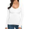 image:imageMANGOPOP Womens Scoop Neck Short Sleeve Long Sleeve Slim Fit T Shirt Tunic Tops Tee02 Long Sleeve White