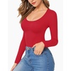 image:imageMANGOPOP Womens Scoop Neck Short Sleeve Long Sleeve Slim Fit T Shirt Tunic Tops Tee03 Long Sleeve Red