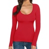 image:imageMANGOPOP Womens Scoop Neck Short Sleeve Long Sleeve Slim Fit T Shirt Tunic Tops Tee03 Long Sleeve Red