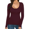 image:imageMANGOPOP Womens Scoop Neck Short Sleeve Long Sleeve Slim Fit T Shirt Tunic Tops Tee04 Long Sleeve Burgundy