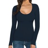 image:imageMANGOPOP Womens Scoop Neck Short Sleeve Long Sleeve Slim Fit T Shirt Tunic Tops Tee05 Long Sleeve Deep Blue