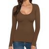 image:imageMANGOPOP Womens Scoop Neck Short Sleeve Long Sleeve Slim Fit T Shirt Tunic Tops Tee06 Long Sleeve Coffee