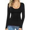 image:imageMANGOPOP Womens Scoop Neck Short Sleeve Long Sleeve Slim Fit T Shirt Tunic Tops TeeFleece Lined Black