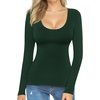 image:imageMANGOPOP Womens Scoop Neck Short Sleeve Long Sleeve Slim Fit T Shirt Tunic Tops TeeFleece Lined Deep Green