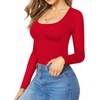 image:imageMANGOPOP Womens Scoop Neck Short Sleeve Long Sleeve Slim Fit T Shirt Tunic Tops TeeFleece Lined Red