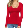 image:imageMANGOPOP Womens Scoop Neck Short Sleeve Long Sleeve Slim Fit T Shirt Tunic Tops TeeFleece Lined Red