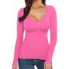 image:imageMANGOPOP Womens Scoop Neck Short Sleeve Long Sleeve Slim Fit T Shirt Tunic Tops TeeLong Sleeve Blush