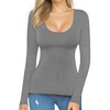 image:imageMANGOPOP Womens Scoop Neck Short Sleeve Long Sleeve Slim Fit T Shirt Tunic Tops TeeLong Sleeve Dark Heather Grey